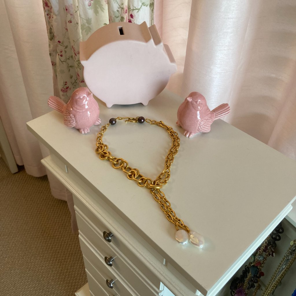 Lizzie Fortunato Gold Edith Pearl Lariat Necklace